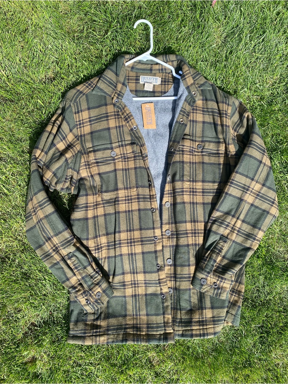 Duluth Trading Co Olive and Tan Plaid Shirt Jacket